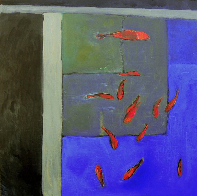 poissons rouges 1 - 100x100 - huile sur toile